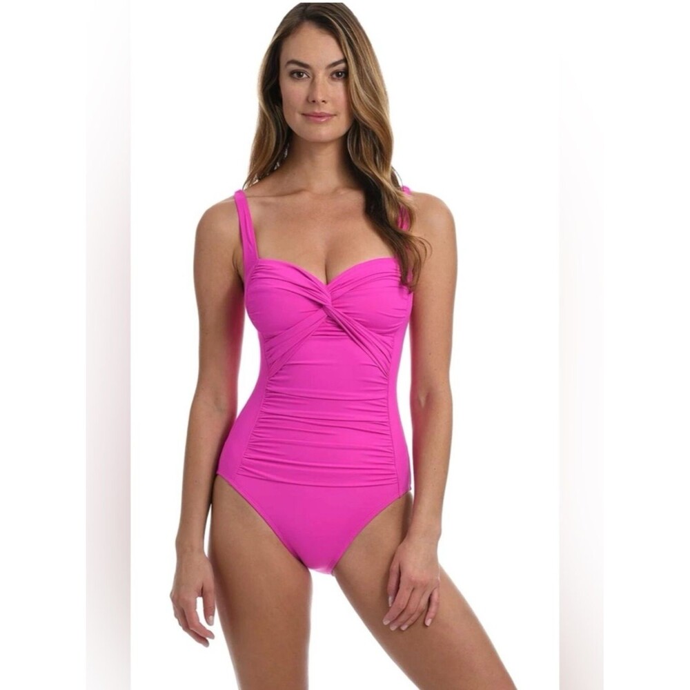 La Blanca Swimsuit Island Goddess Bandeau Rushed One Piece Orchid Sz 8